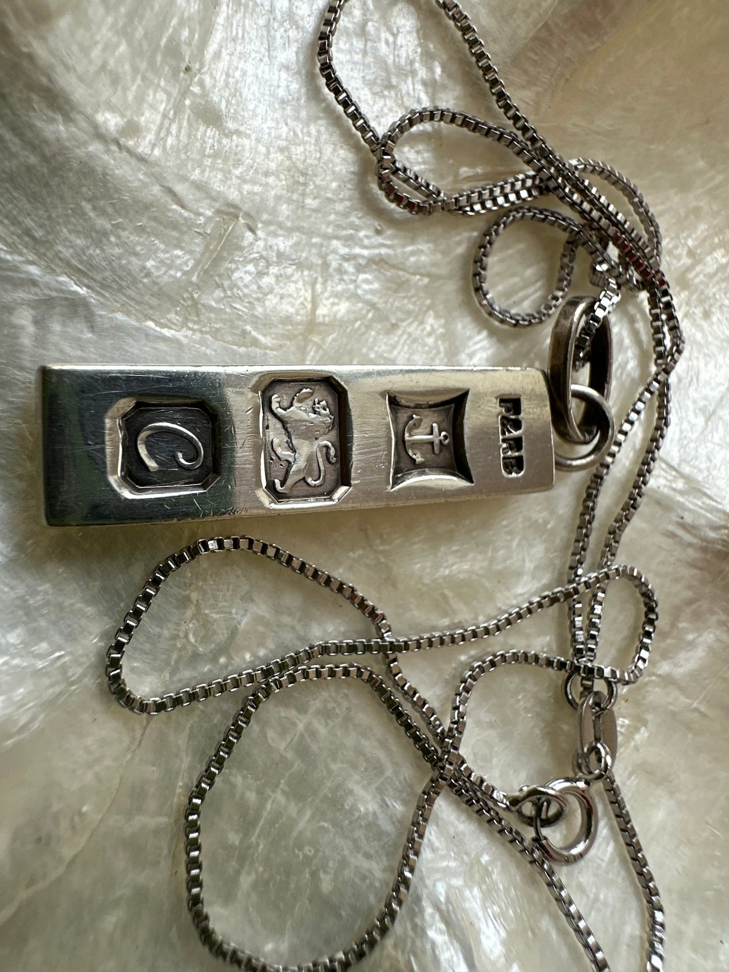 Sterling Silver Ingot pendant with sterling silver box chain