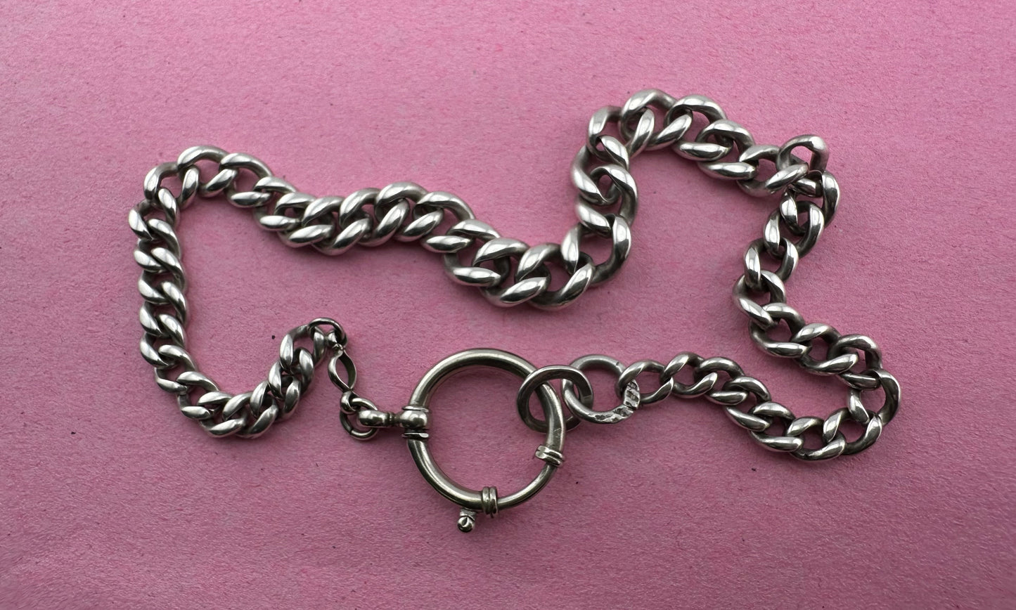 Antique Sterling Silver Graduated Curb Albert with XL bolt clasp