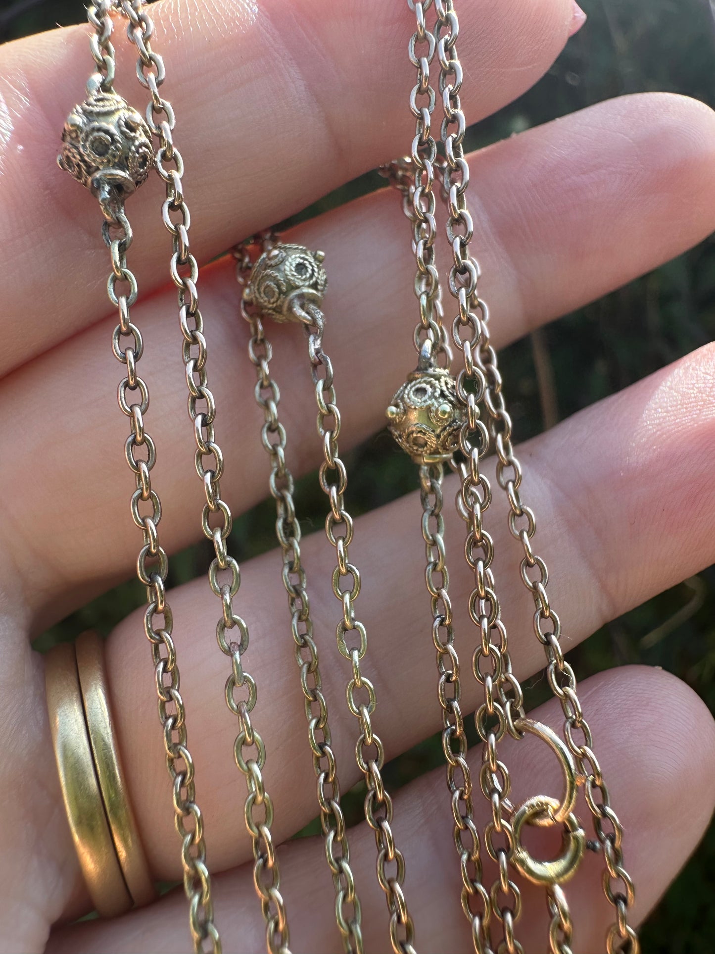 Antique 9ct Light Rose Gold Etruscan revival Orb Station chain
