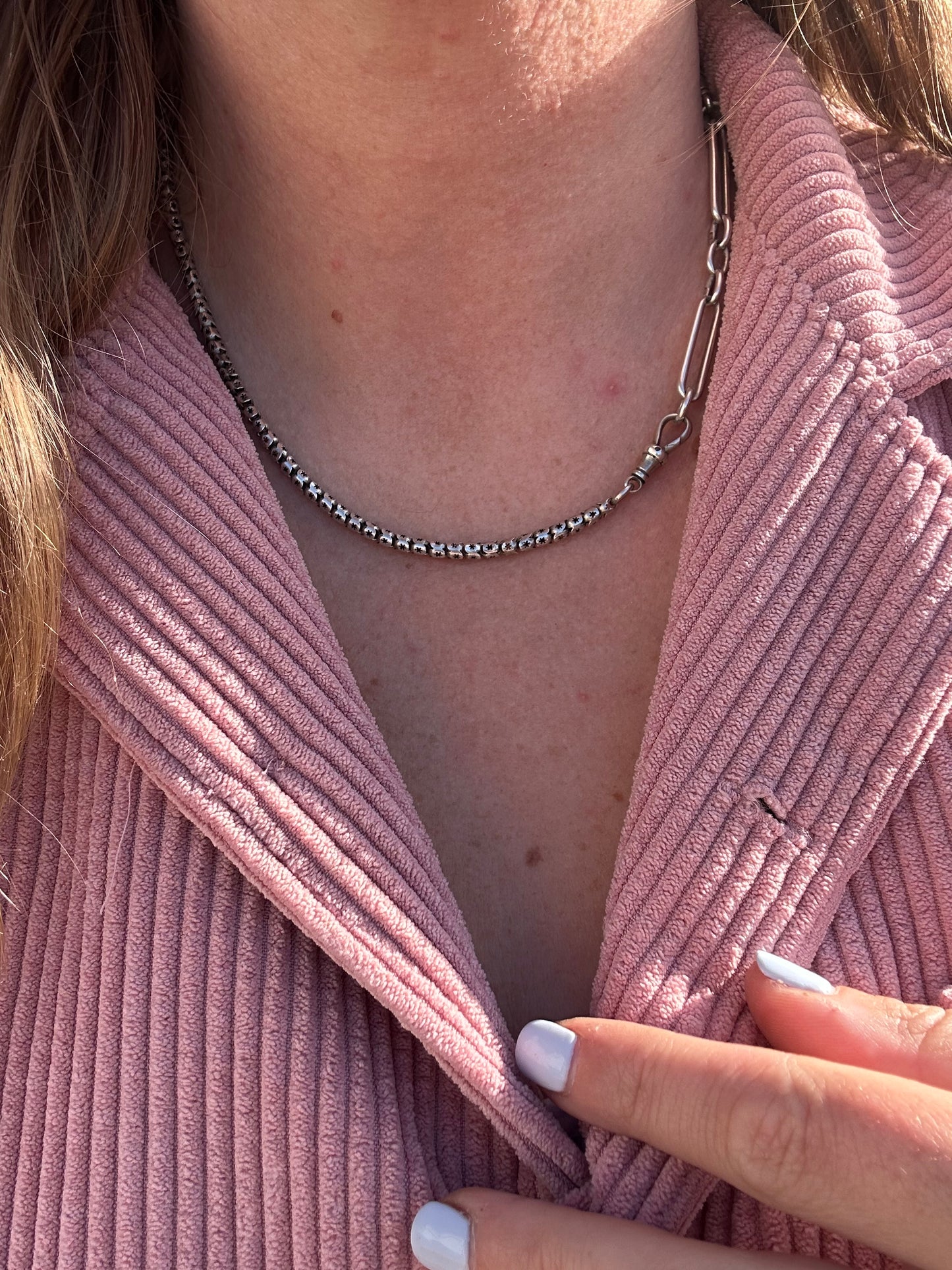 Sterling Silver Star Pierced chain with dog clip and T-Bar