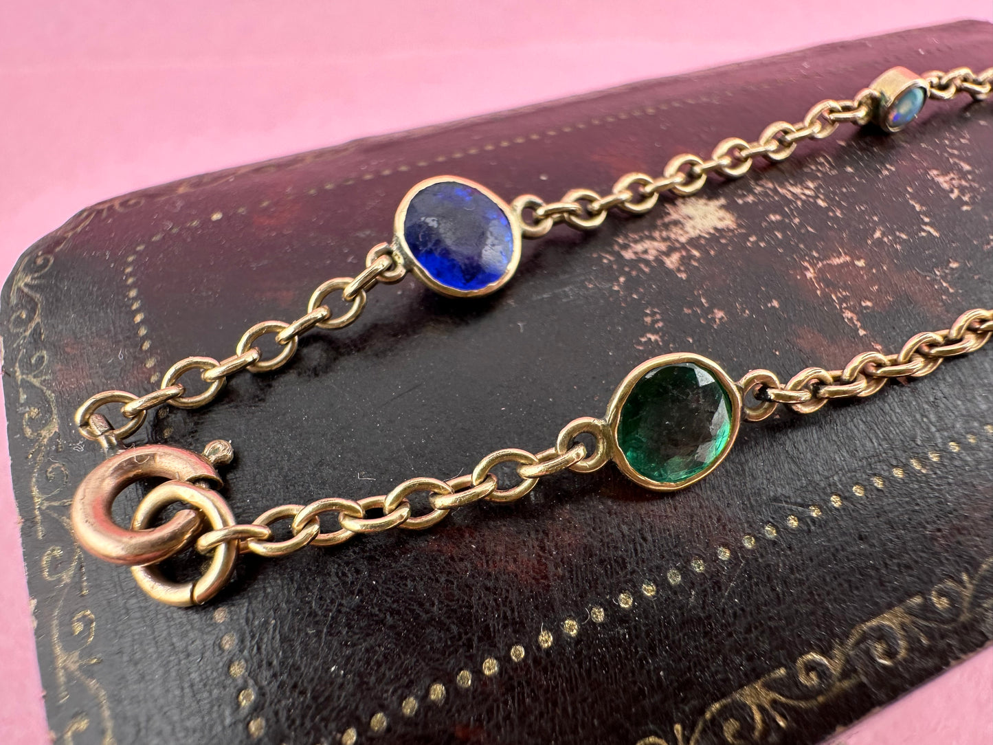 Antique 9ct Rose gold Gemstone Station bracelet