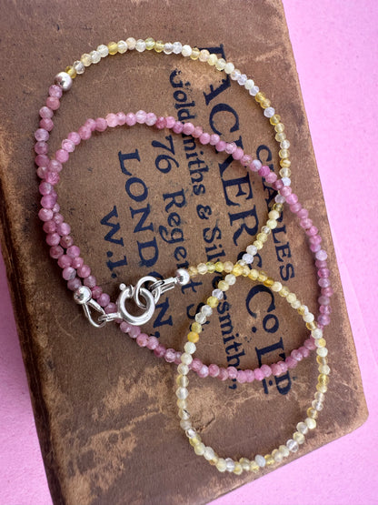 Pink Tourmaline & Yellow Opal Mini beads with Sterling Silver Bolt clasp