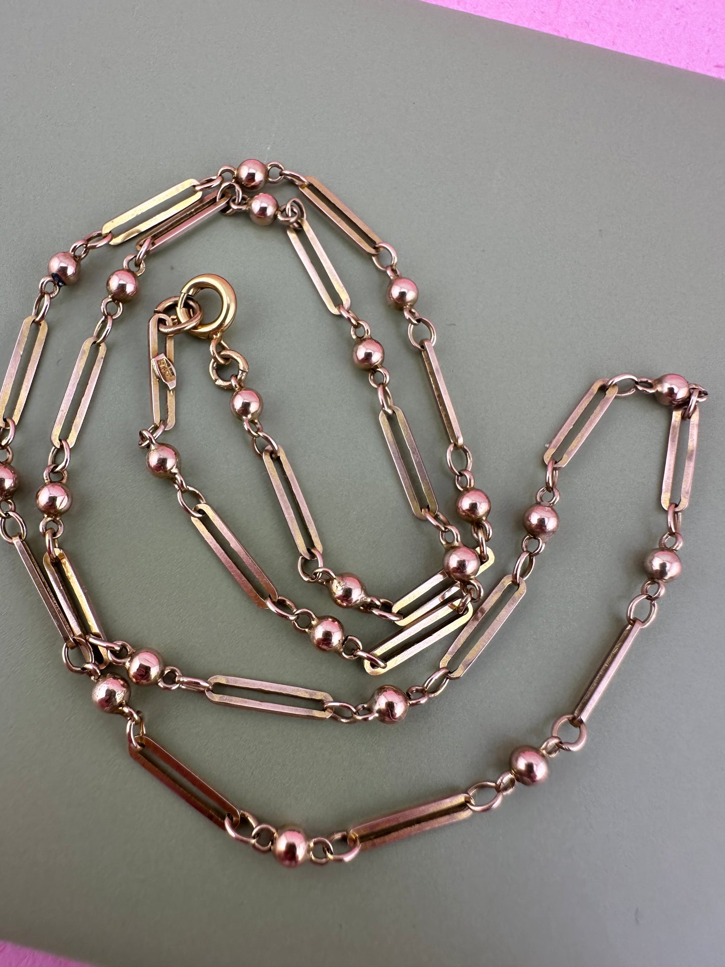 Antique 9ct Gold Trombone and ball link chain