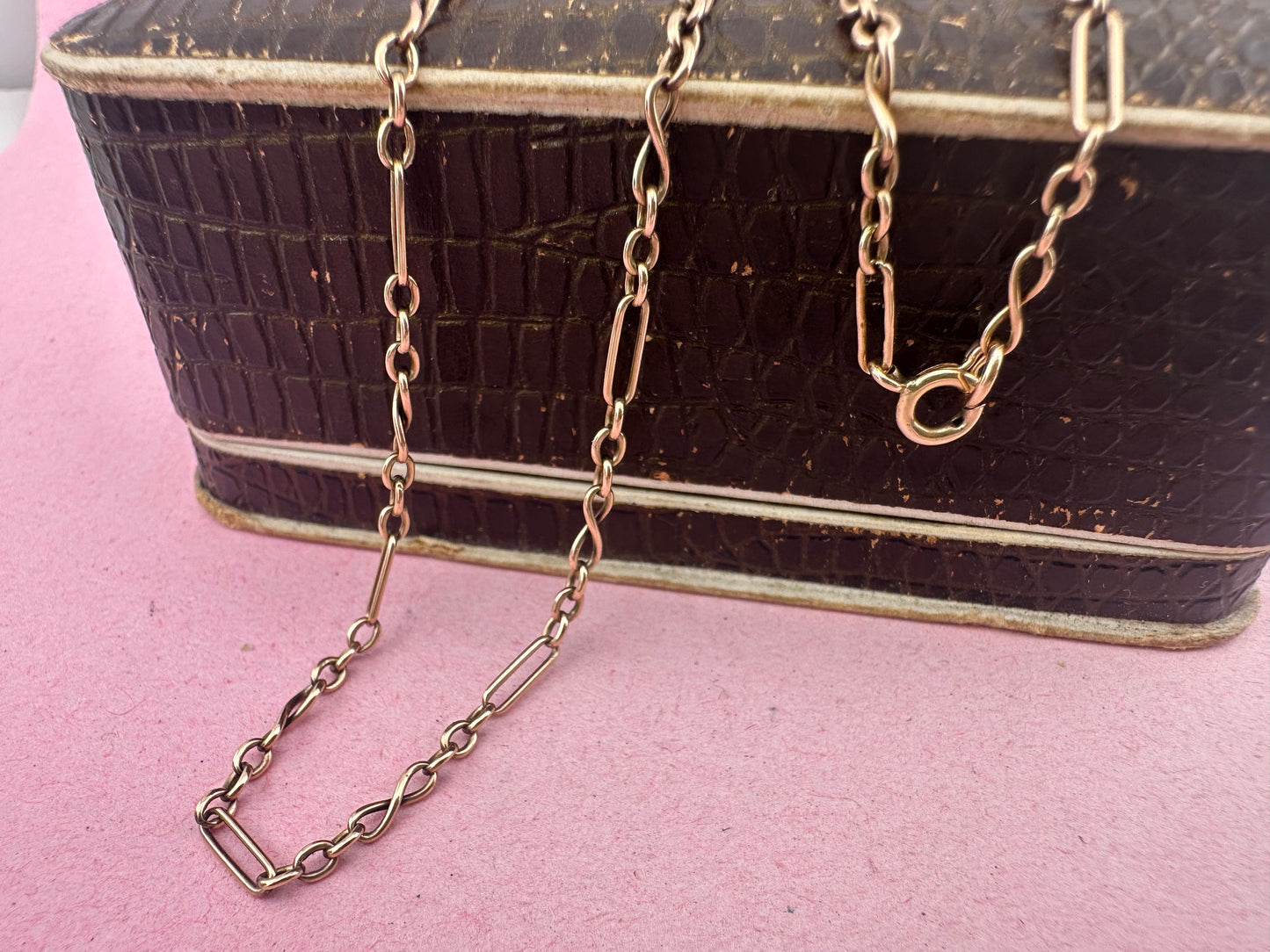 Antique 9ct Rose gold mini trombone & infinity link chain