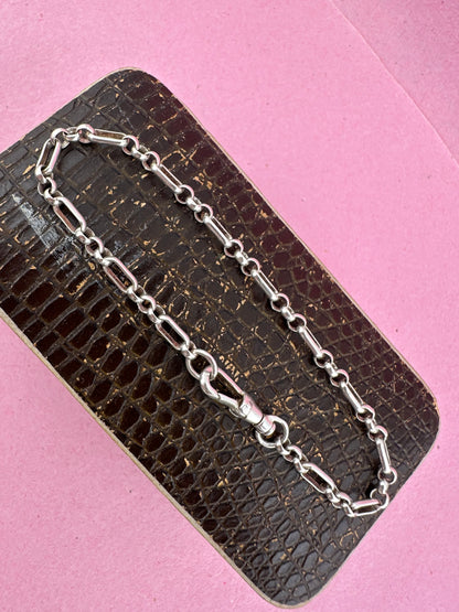 Vintage Sterling Silver Mini trombone link bracelet with swivel dog clip