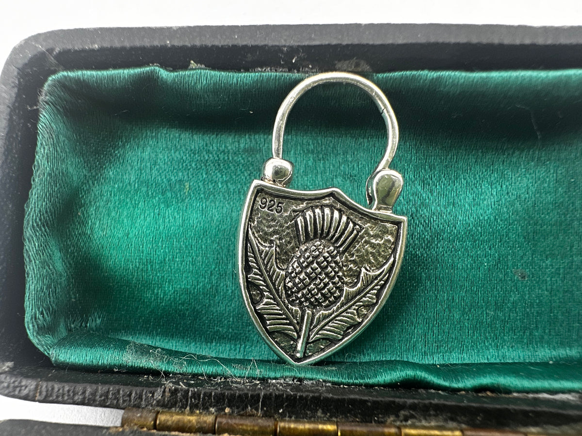 Sterling silver Banded Agate & Thistle shield padlock.
