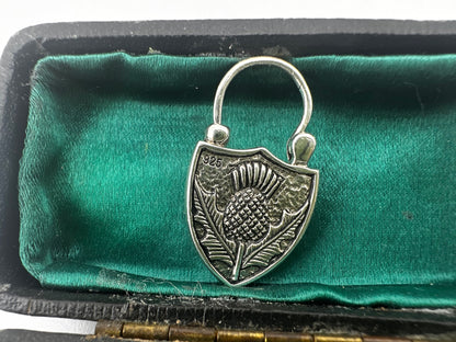 Sterling silver Banded Agate & Thistle shield padlock.