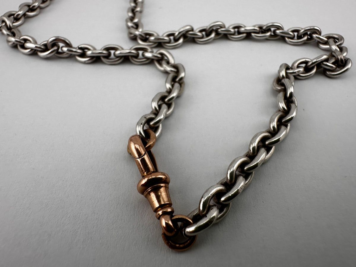 Mix Metal- Sterling Silver Cable chain with 9ct Rose gold Dog clip