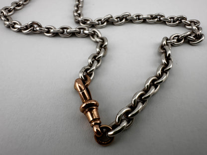 Mix Metal- Sterling Silver Cable chain with 9ct Rose gold Dog clip