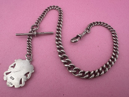 Sterling Silver Graduated Curb Albert with dog clip, fob and T-Bar