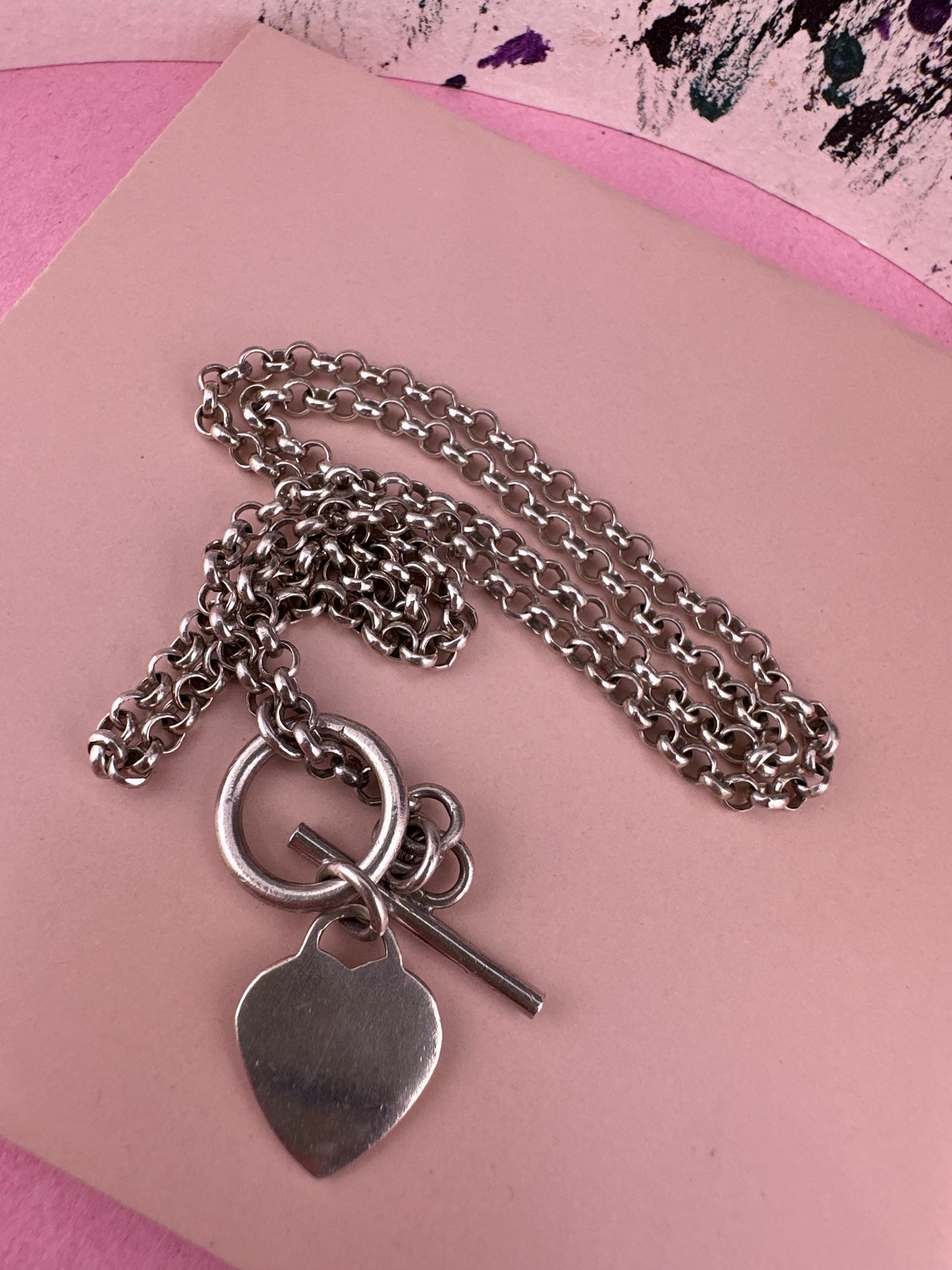 90s Sterling Silver Toggle and heart chain