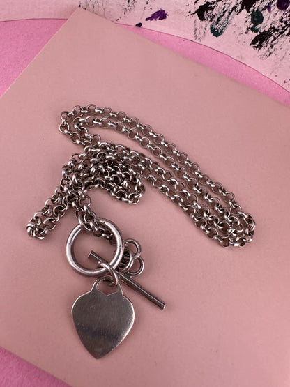 90s Sterling Silver Toggle and heart chain
