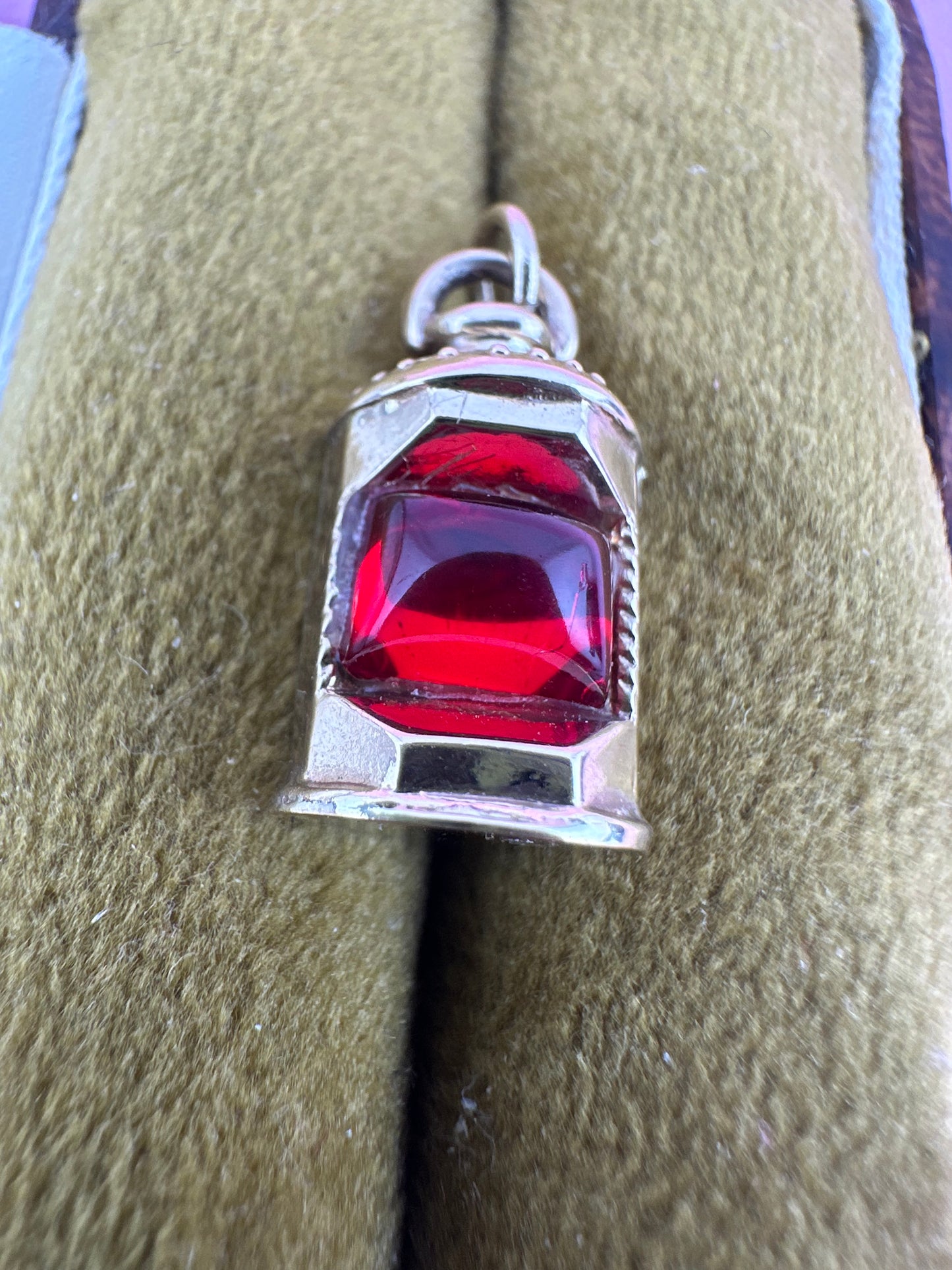 Vintage 9ct Lantern charm with red paste stone