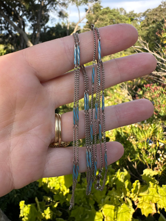 Art Deco 935 Silver and blue enamel bar station chain