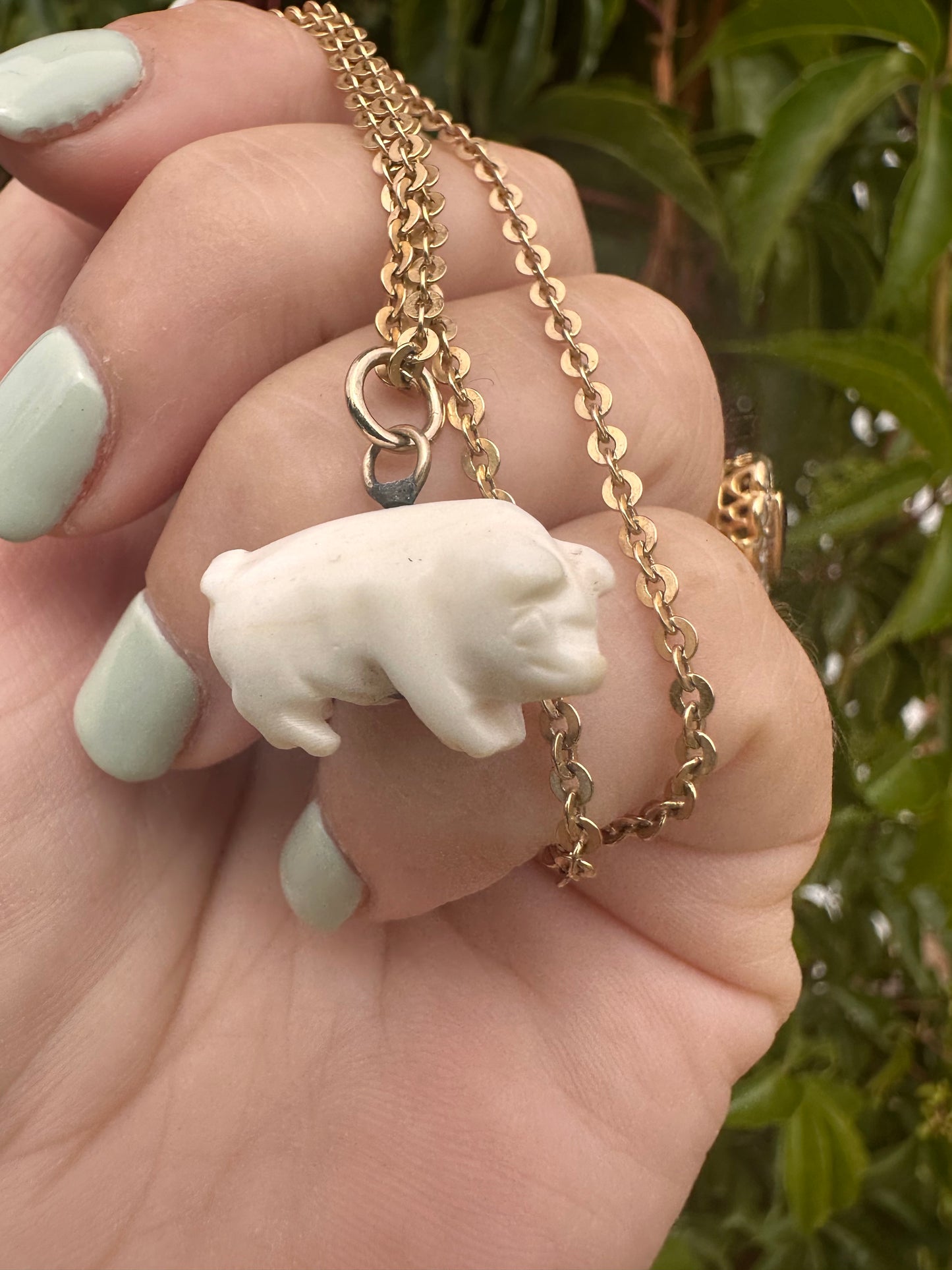 Victorian Angel Skin Coral Lucky pig pendant with 9ct gold bail