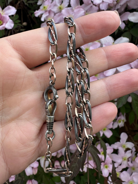 Antique 800 Silver Niello and Rose gold plated Albert with dog clip and bolt clasp