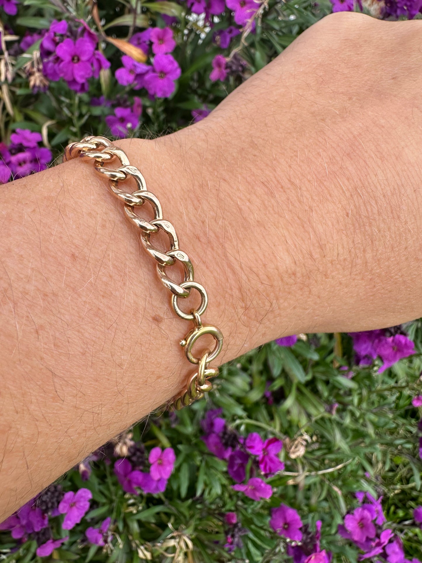 Antique 9ct Peachy Rose gold Curb bracelet with bolt clasp