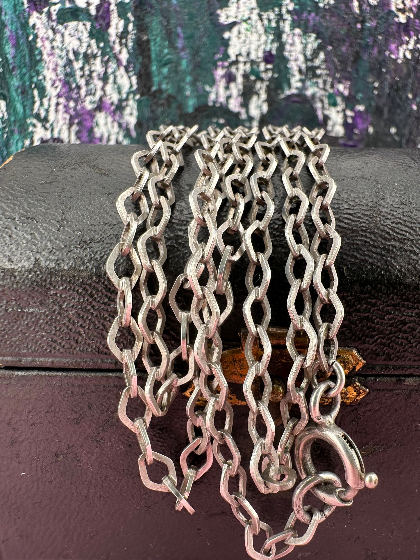 French 800 Silver Lozenge link Long Guard chain