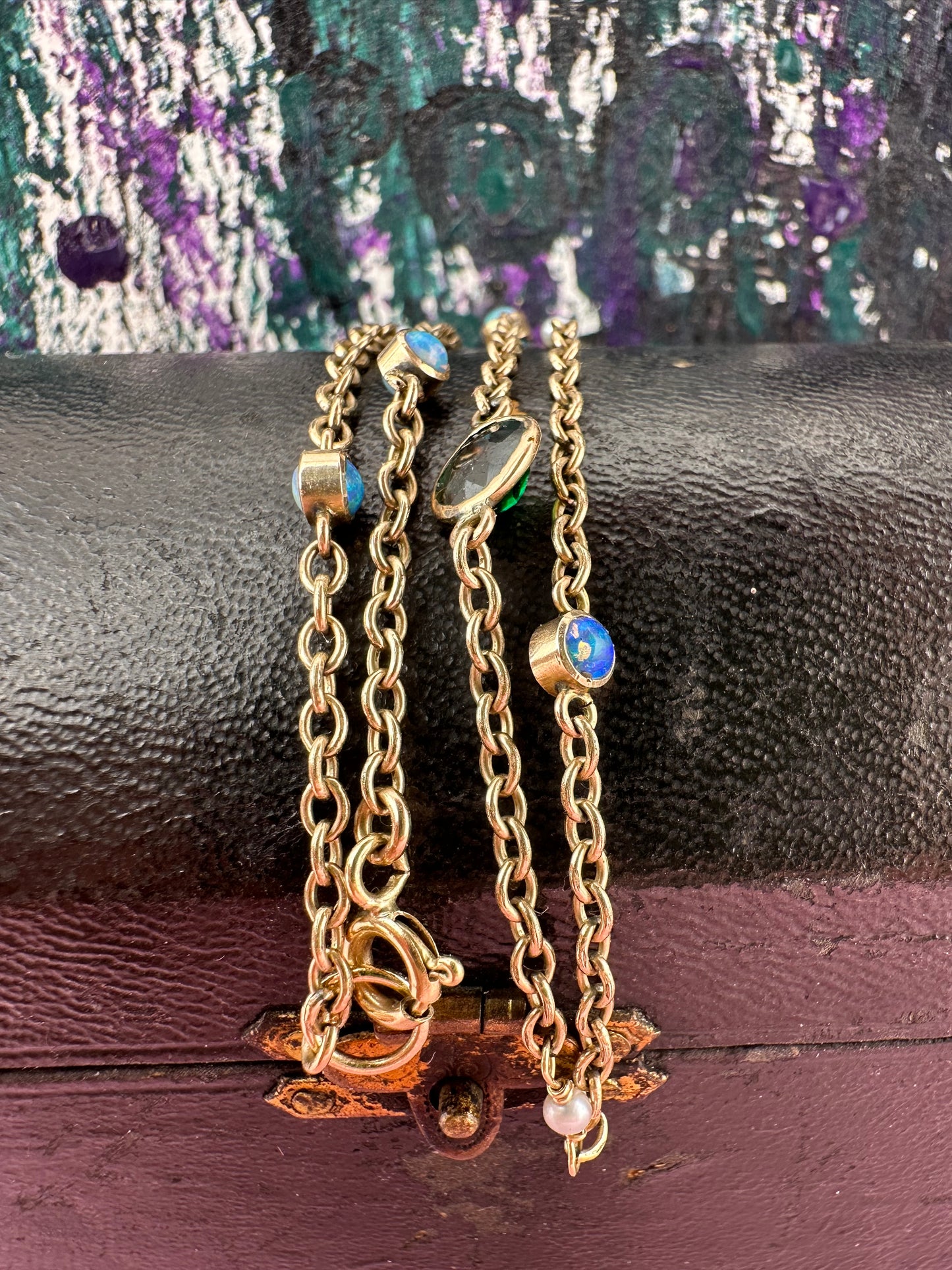 Antique 9ct Rose Gold Gemstone Station chain