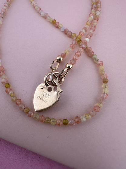 Sunstone and Yellow Opal Mini beads with Vintage Heart Padlock