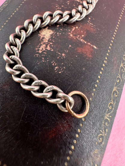 Mix metal curb extender. Sterling silver curb chain with 9ct Rose gold swivel dog clip.