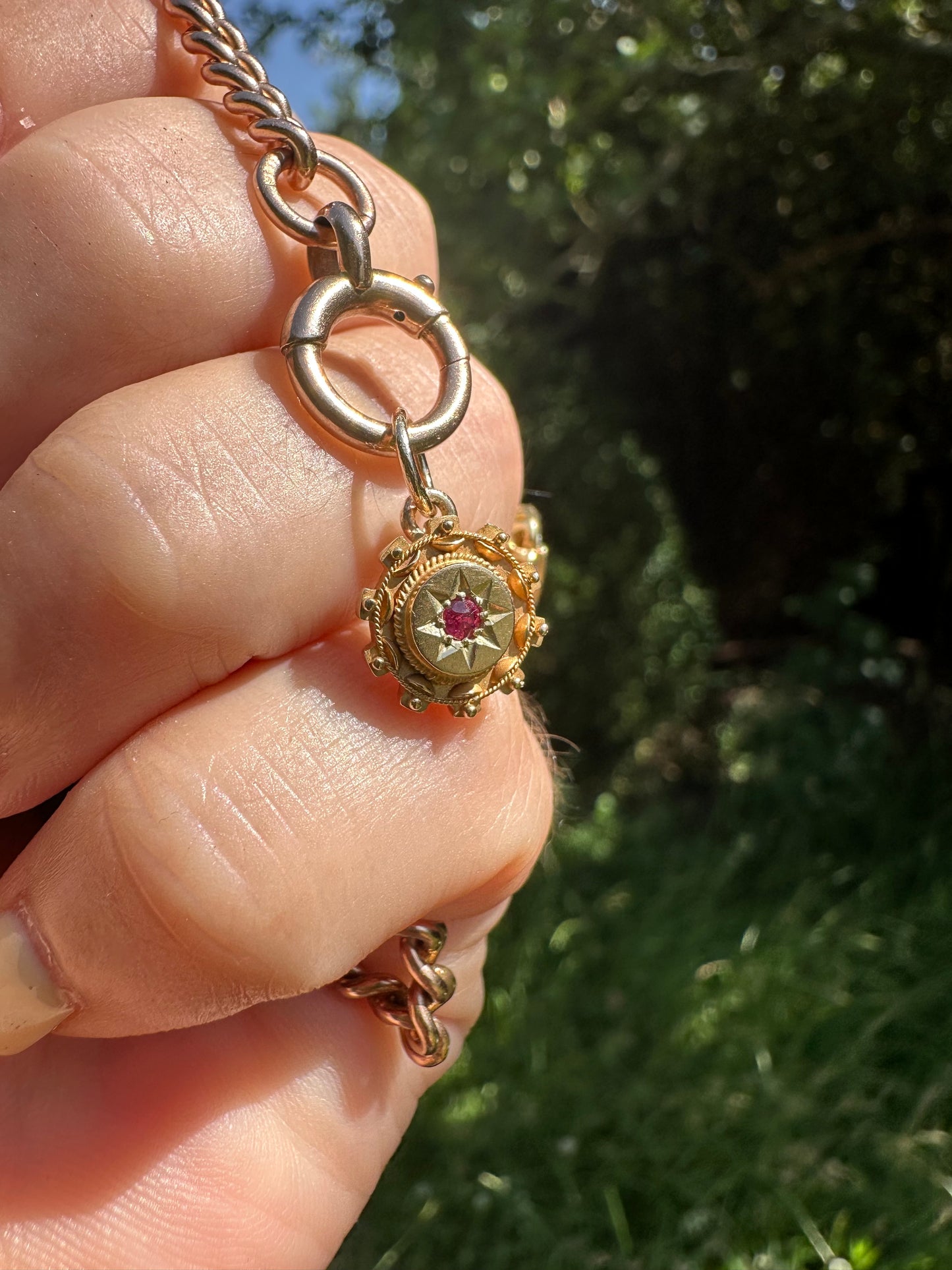 Antique 15ct Gold Ruby pin conversion pendant
