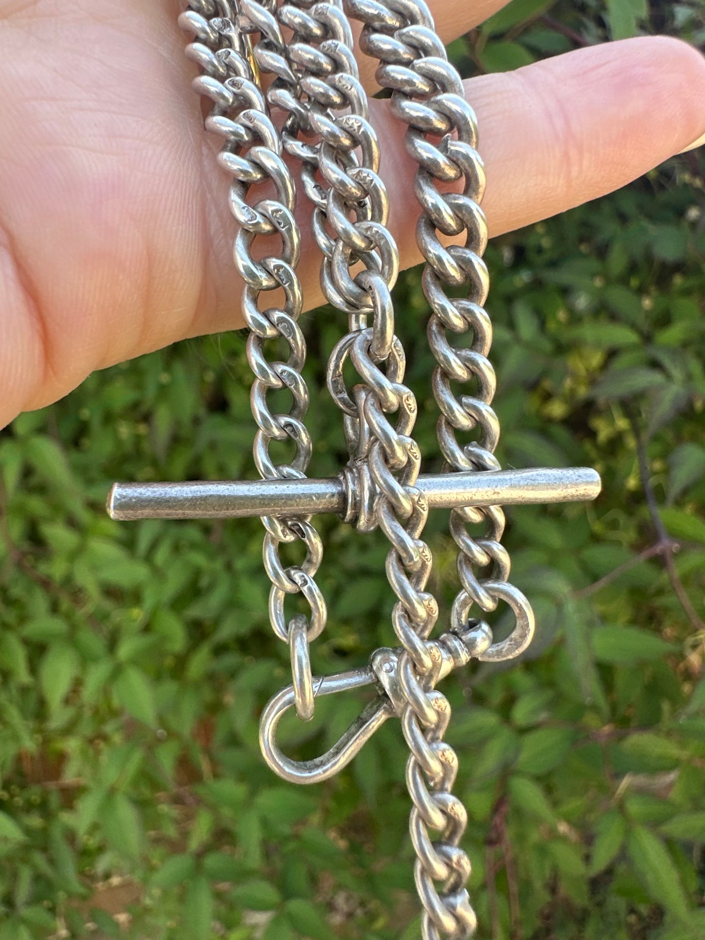 Reimagined Sterling Silver Albert chain with Compass Fob