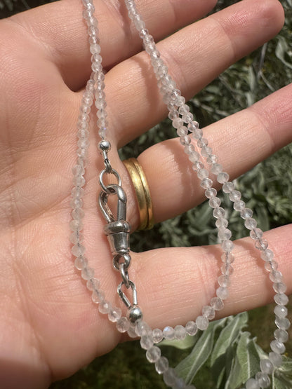 Moonstone Mini Beads with Antique Silver Dog Clip