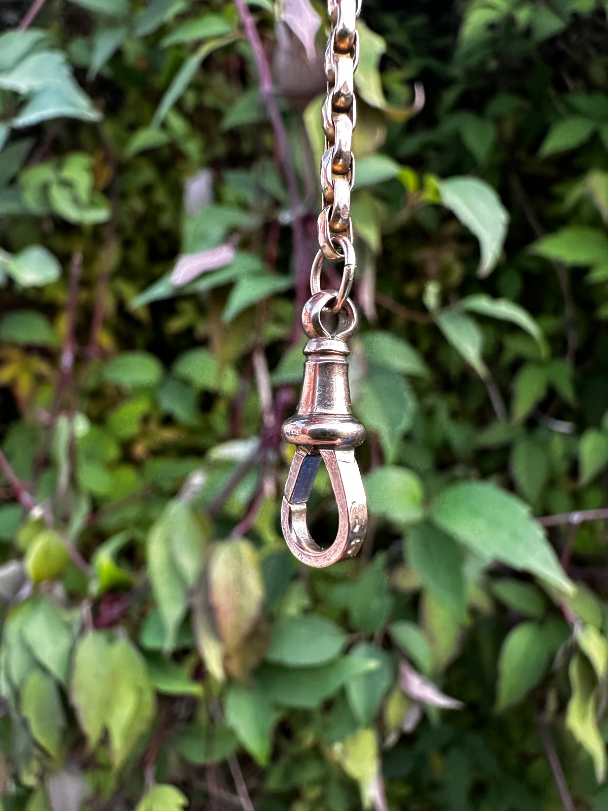 Antique 9ct peachy faceted Oval belcher extender with flat edged dog clip