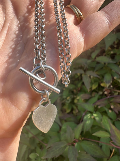 90s Sterling Silver Toggle and heart chain