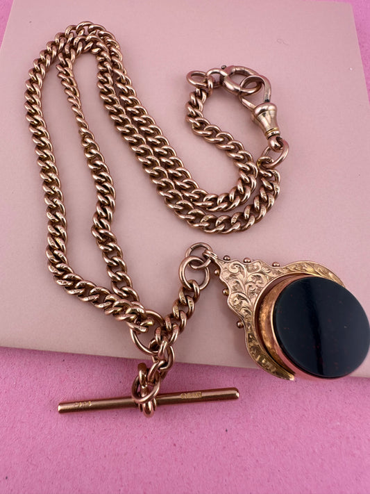 Antique 9ct Rose Gold Ungraduated Curb Albert chain