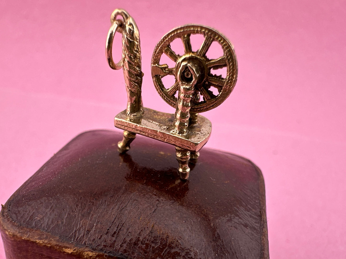 Vintage 9ct Spinning Wheel articulated charm