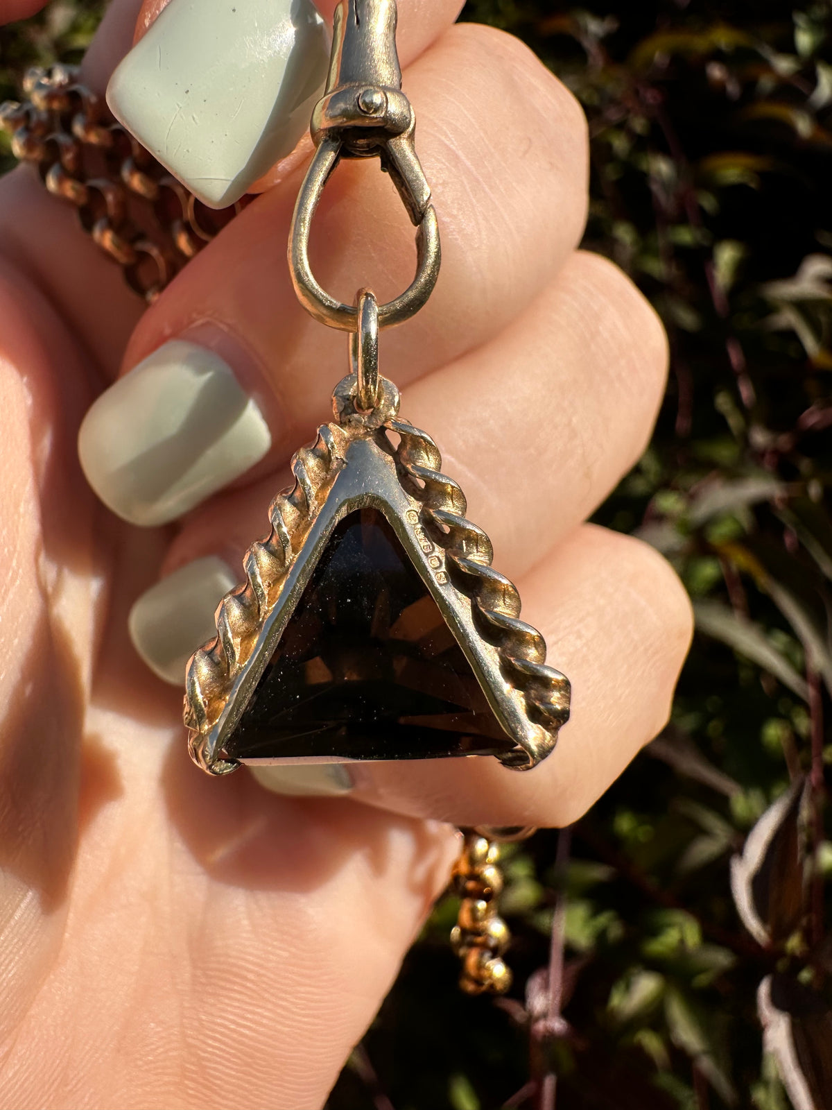 Vintage 9ct Gold Smoky Quartz pyramid pendant