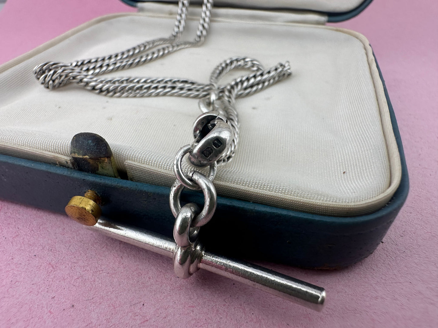 Antique Sterling Silver tight curb long guard chain