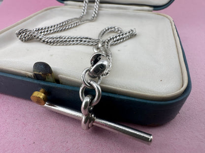 Antique Sterling Silver tight curb long guard chain