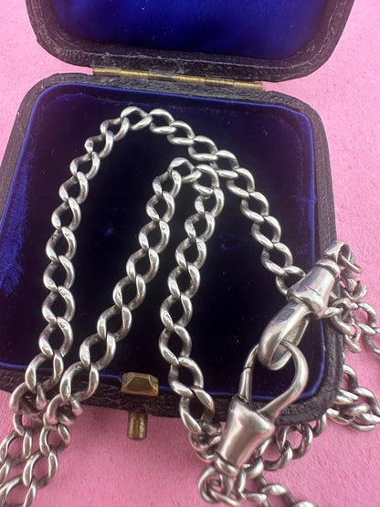 Sterling Silver Albert Chain with double dog clips