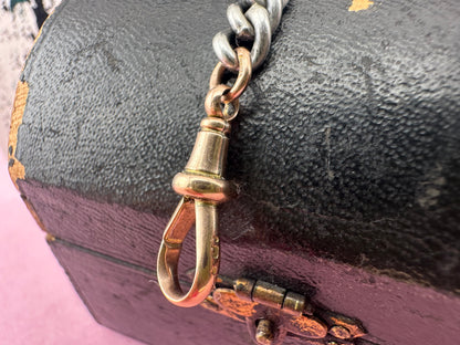 Sterling Silver curb extender with 9ct rose gold dog clip & faceted jump ring