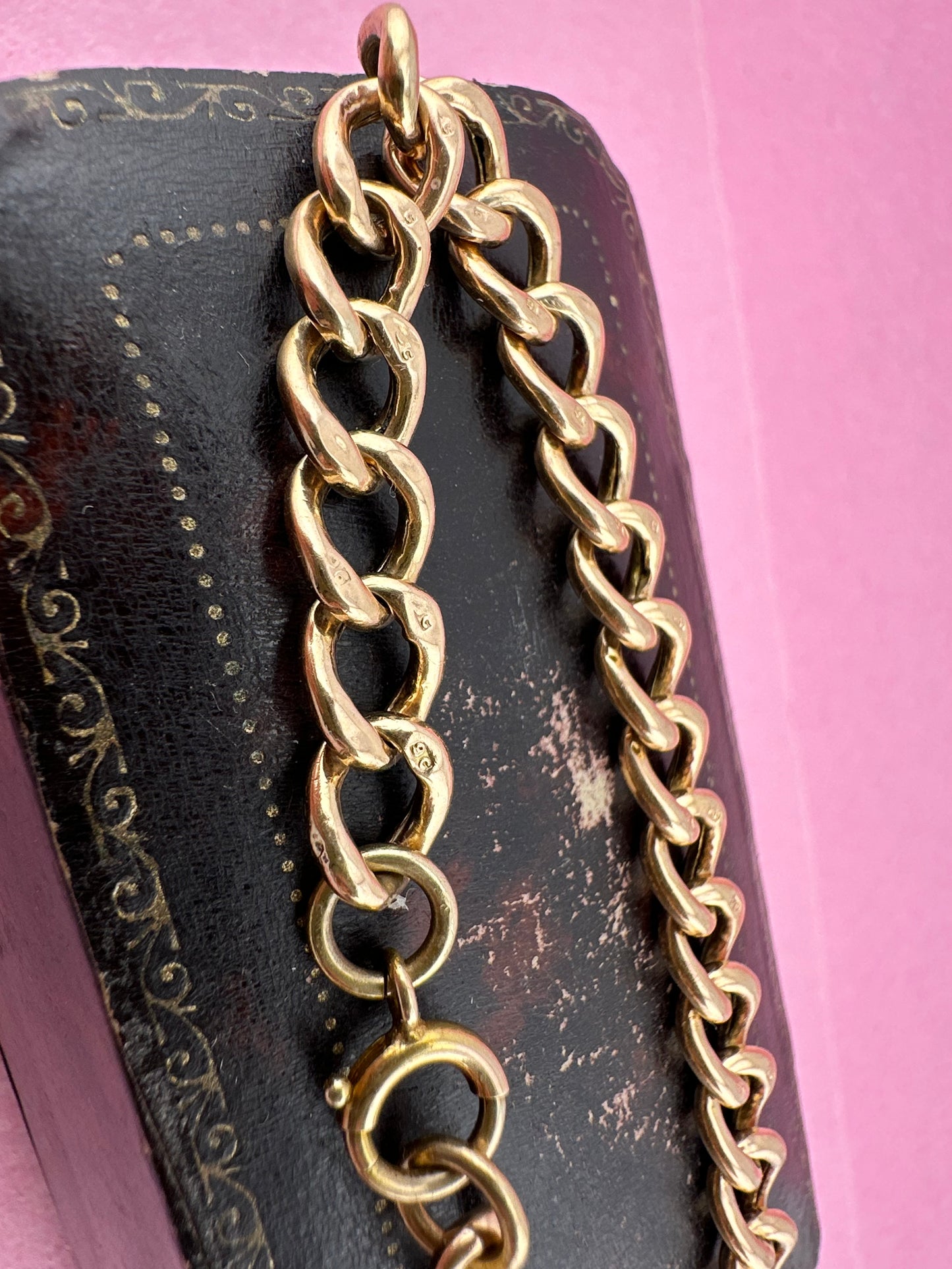 Antique 9ct Peachy Rose gold Curb bracelet with bolt clasp