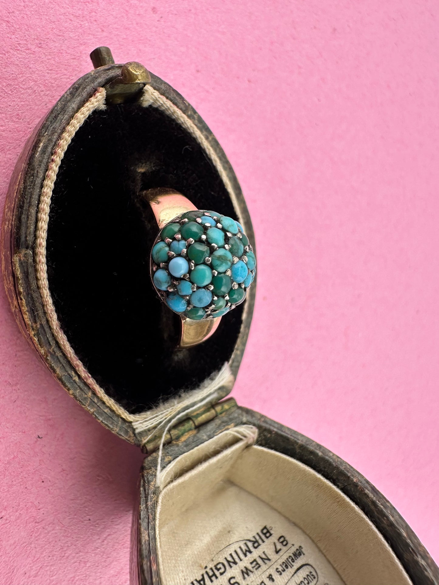 Antique 9ct Gold with silver setting Turquoise Bombe ring