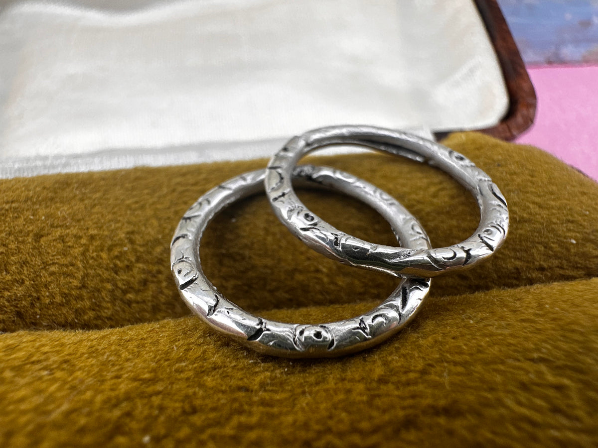 Sterling Silver Carved Split ring x2