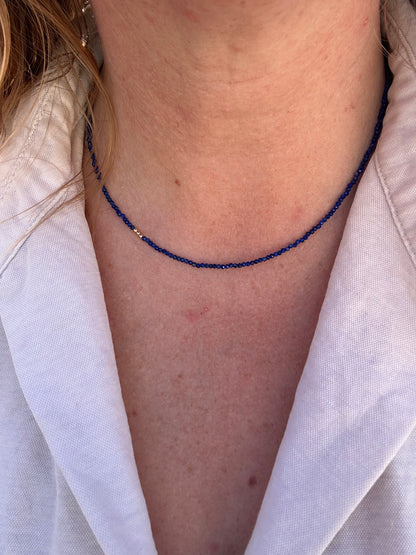 Azure- Lapis Lazuli Mini beaded necklace with asymmetrical design with 9ct antique bolt clasp.