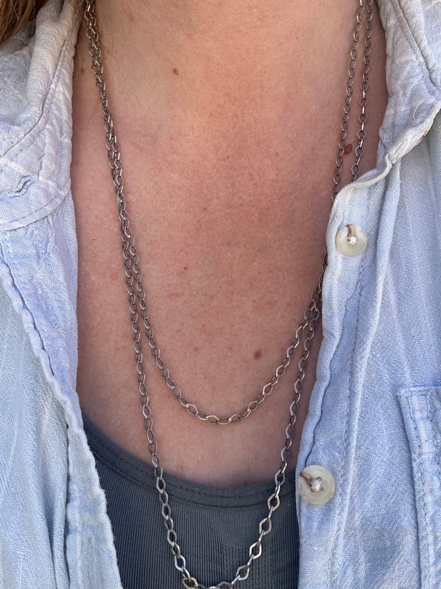 French 800 Silver Lozenge link Long Guard chain