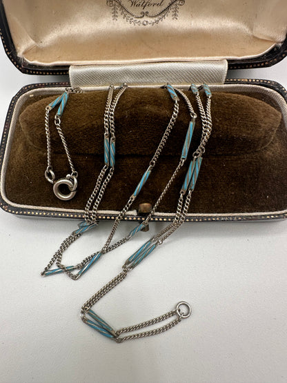 Art Deco 935 Silver and blue enamel bar station chain