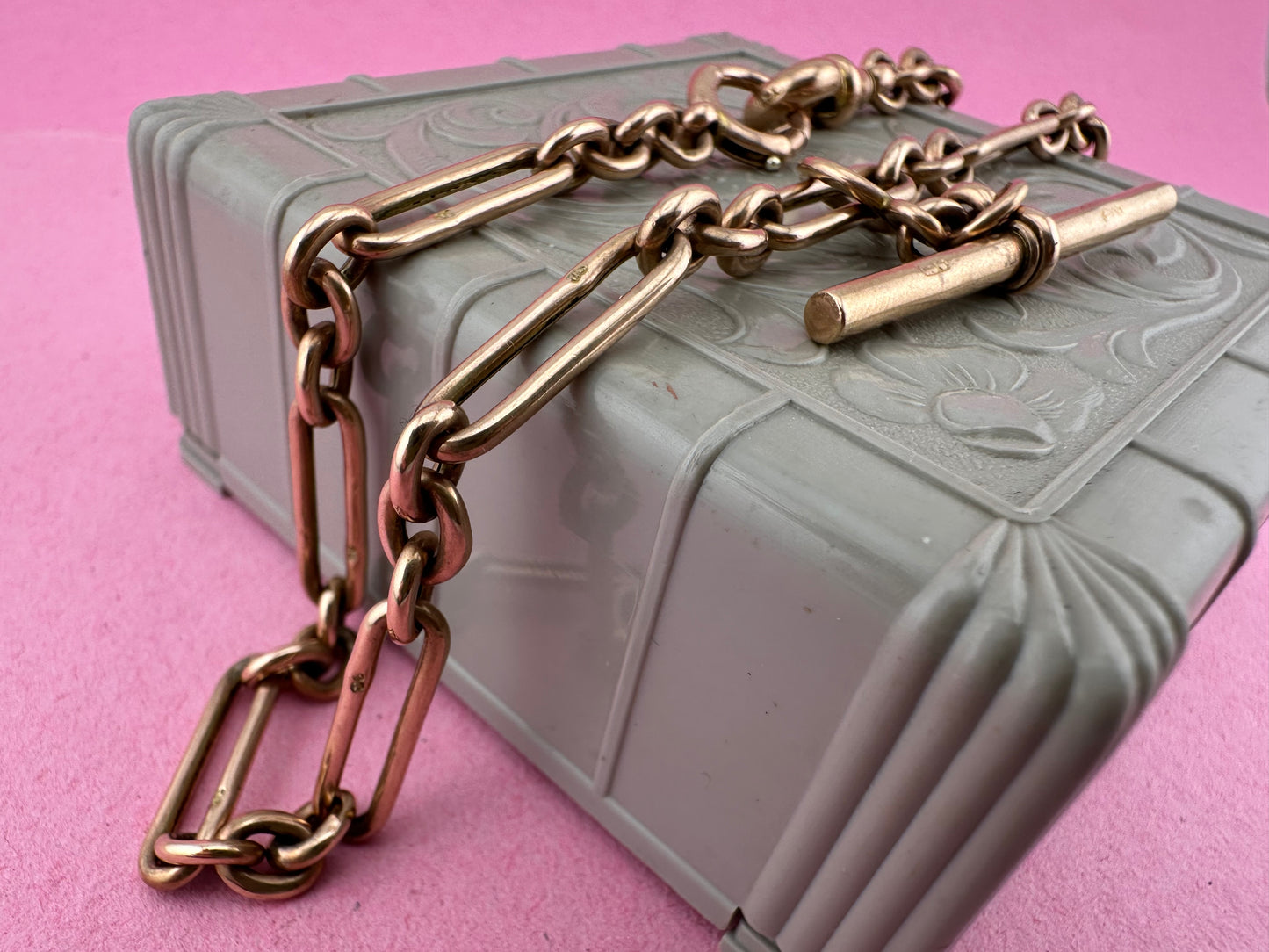 Antique 9ct Rose Gold Trombone Albert Chain