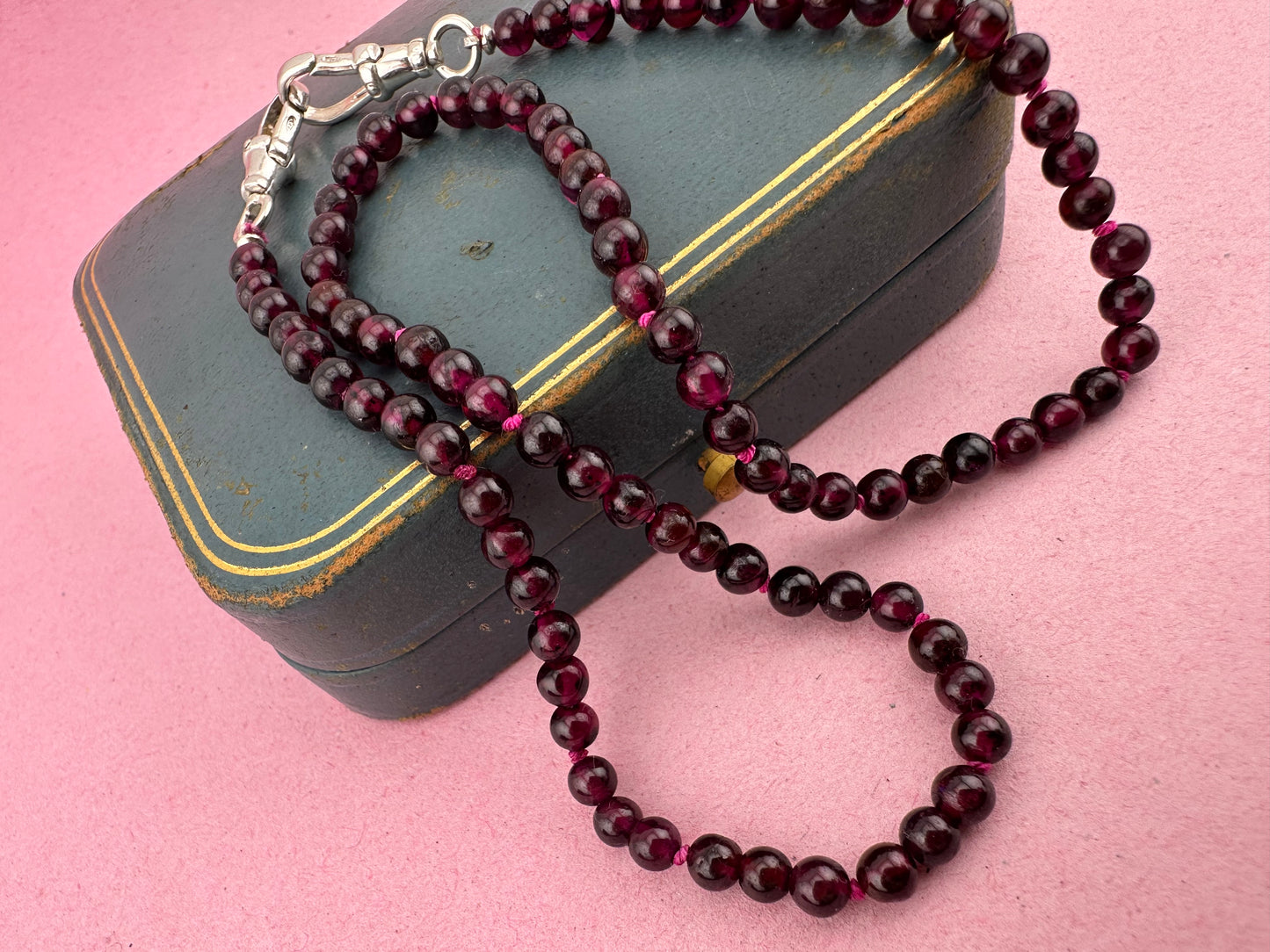Re-imagined Vintage Garnet Beads with Vintage Sterling silver Dog clips
