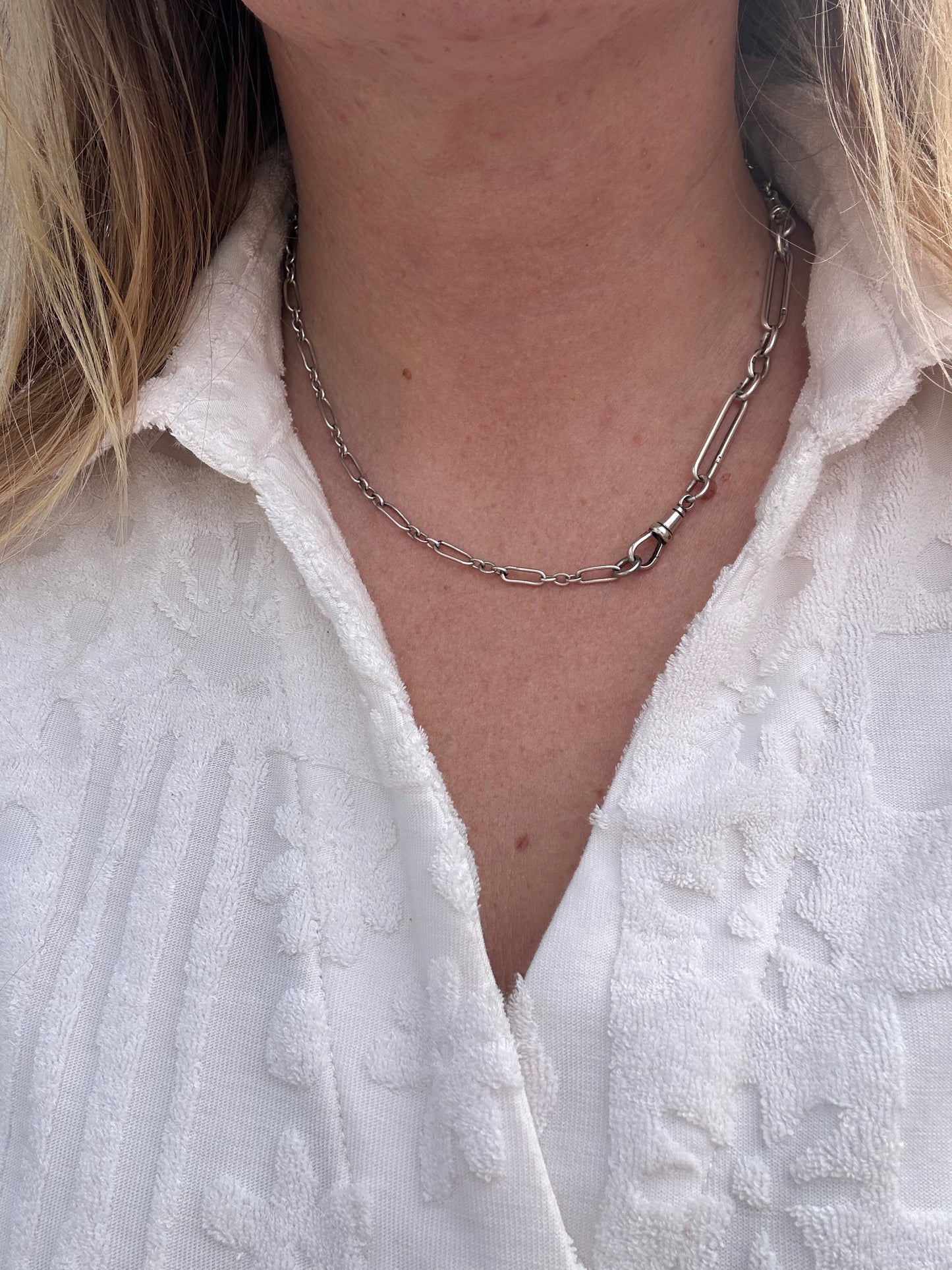 Antique 800 Silver mini trombone chain with dog clip