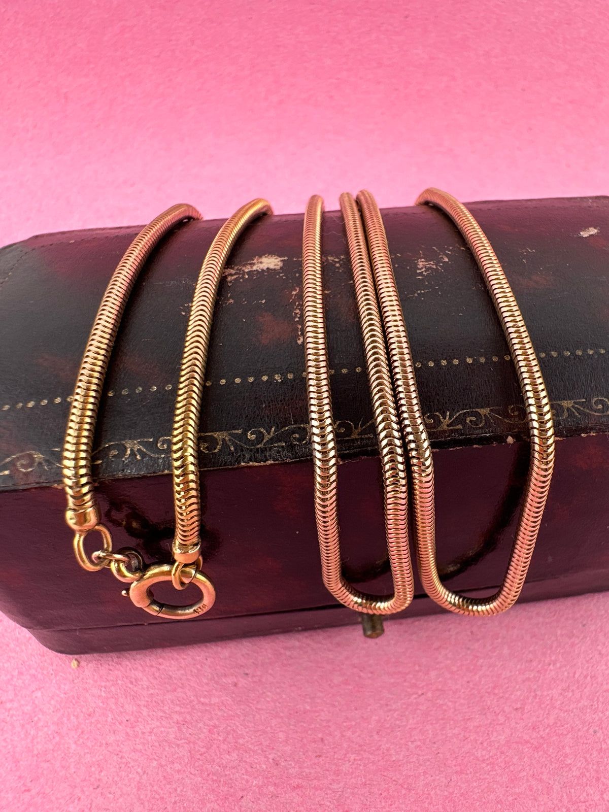 Antique 9ct Rose Gold Snake chain with bolt clasp