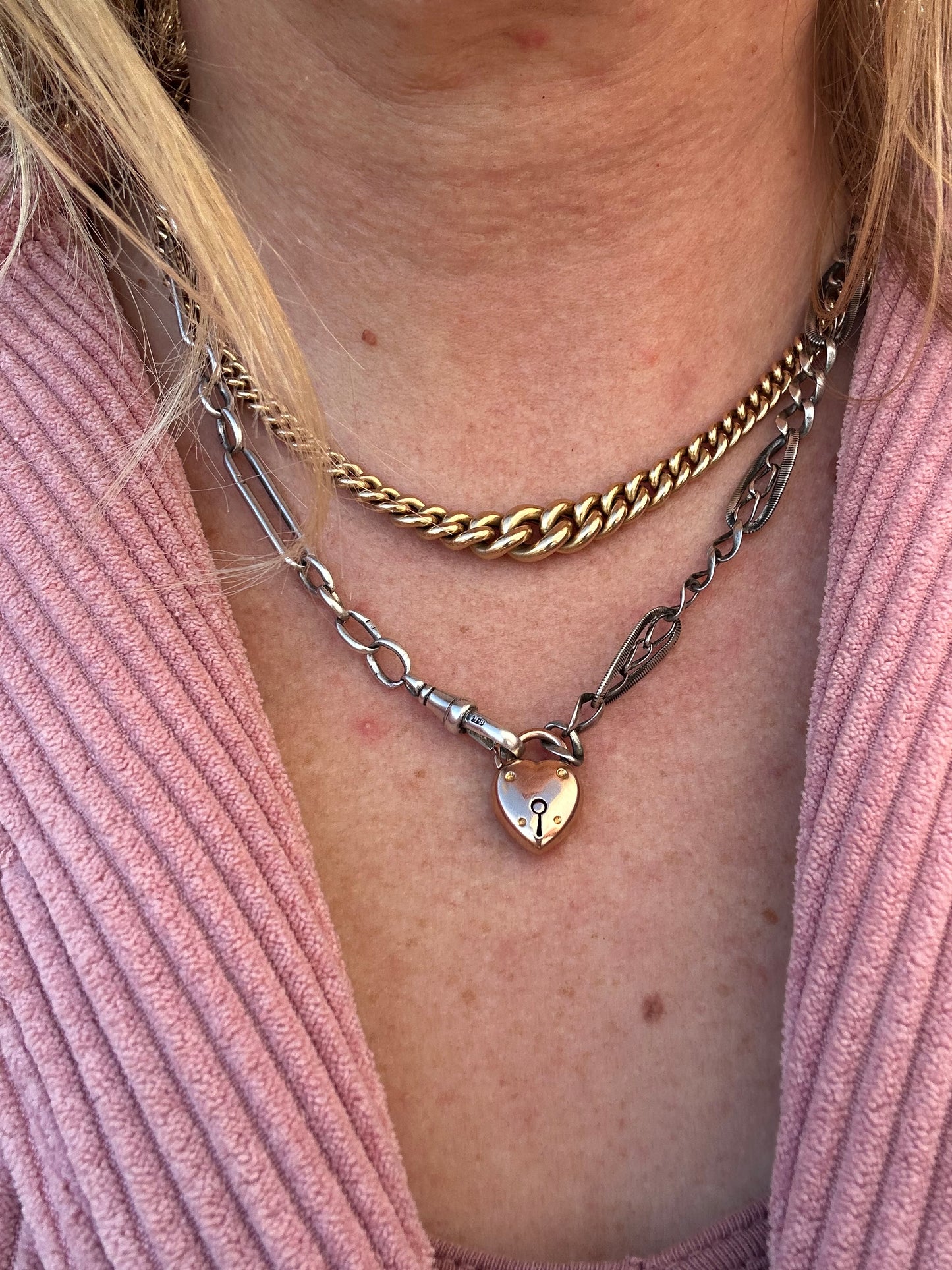 Antique 9ct Rose gold Puffy heart padlock