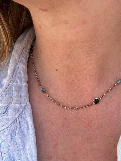 Antique 9ct Rose Gold Gemstone Station chain