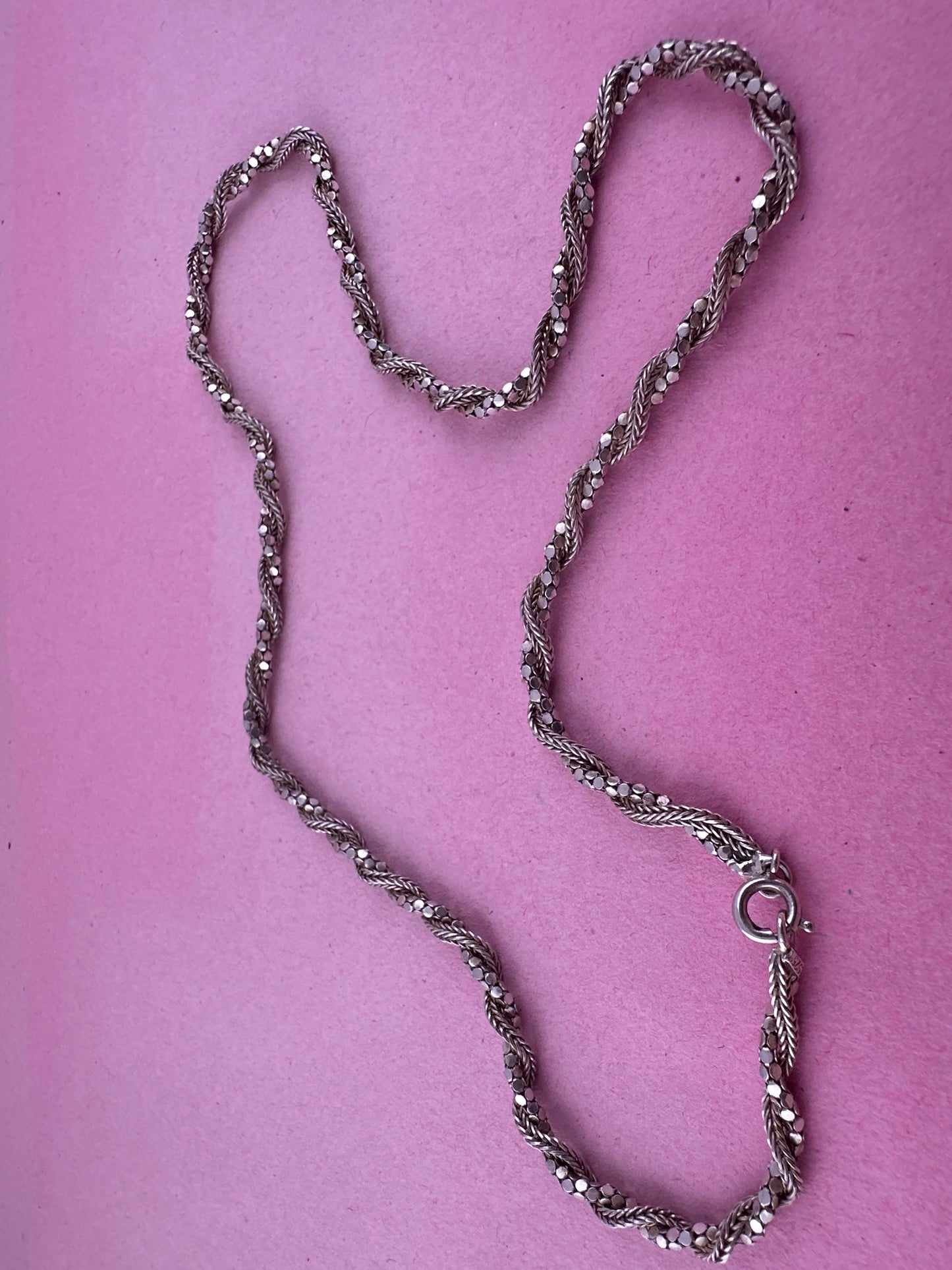 Sterling Silver disco and foxtail twist chain